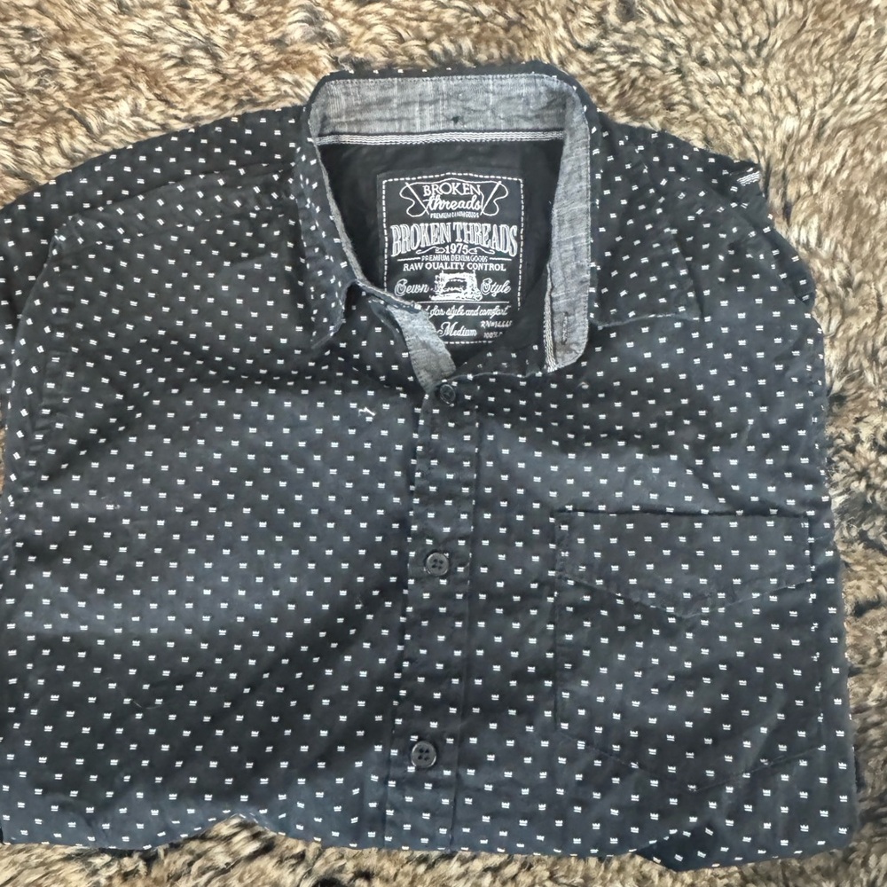 Broken Threads Black Microdot Button-Down Shirt